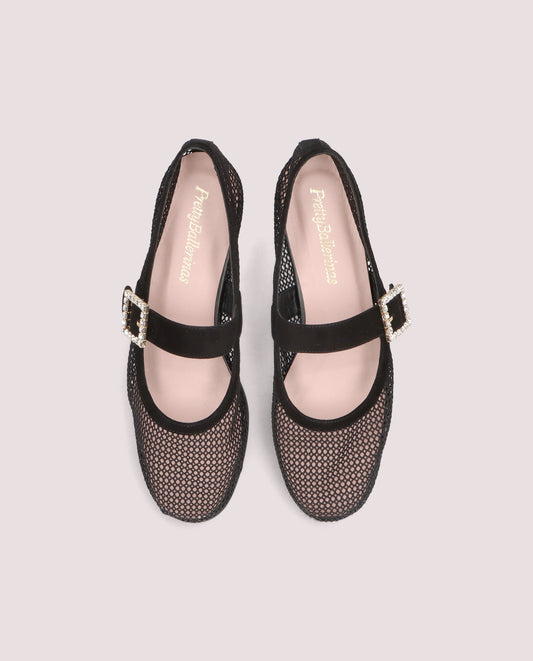FAYE BLACK MESH BALLET FLATS