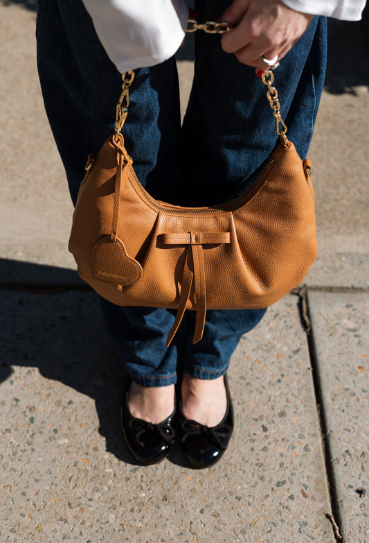 GRAINY BROWN LEATHER HANDBAG