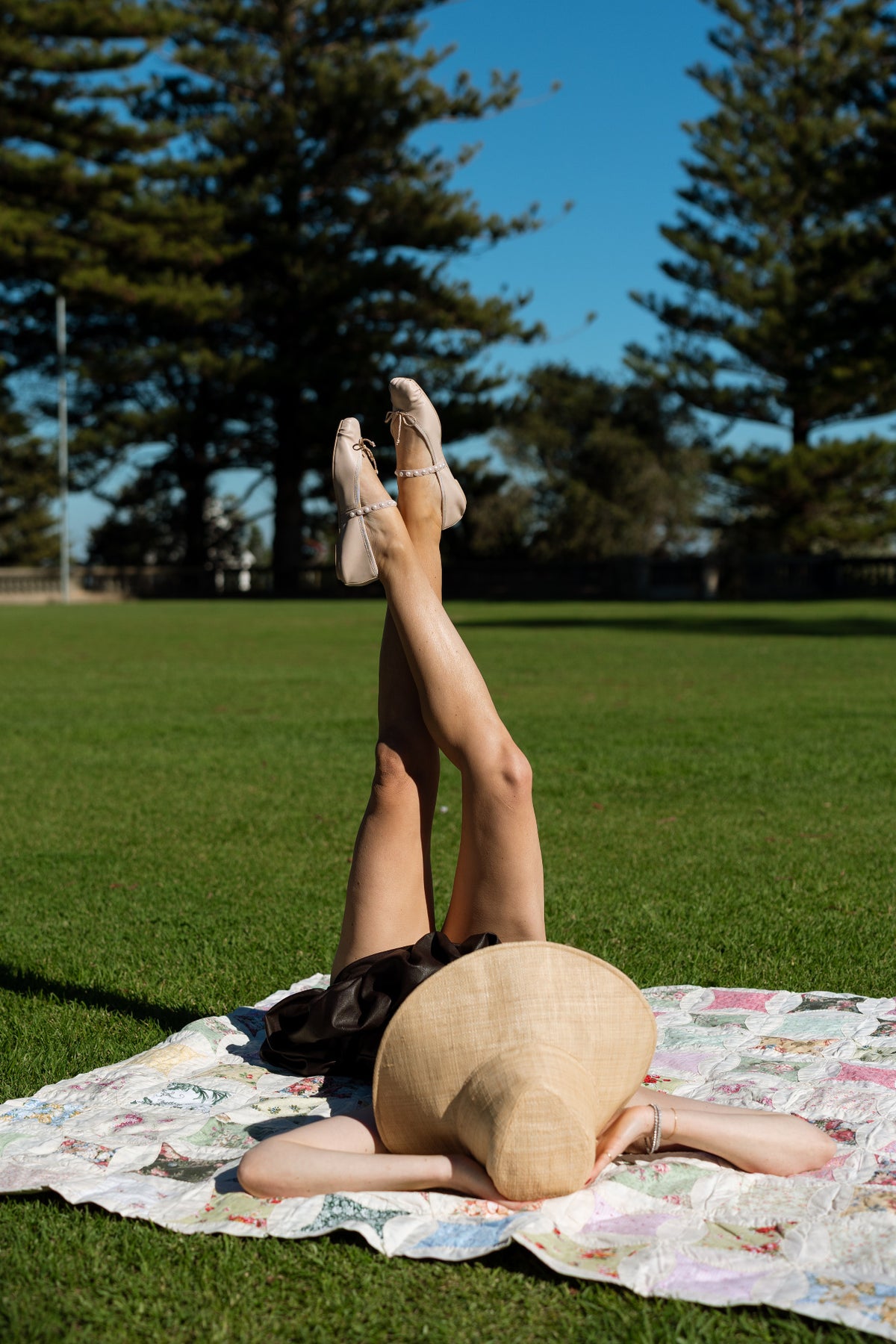 Pretty Ballerinas pearl strap flats in the sunshine