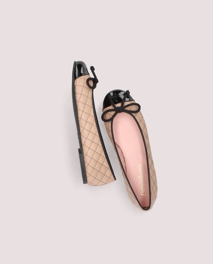 ROSARIO QUILTED BEIGE BALLET FLATS