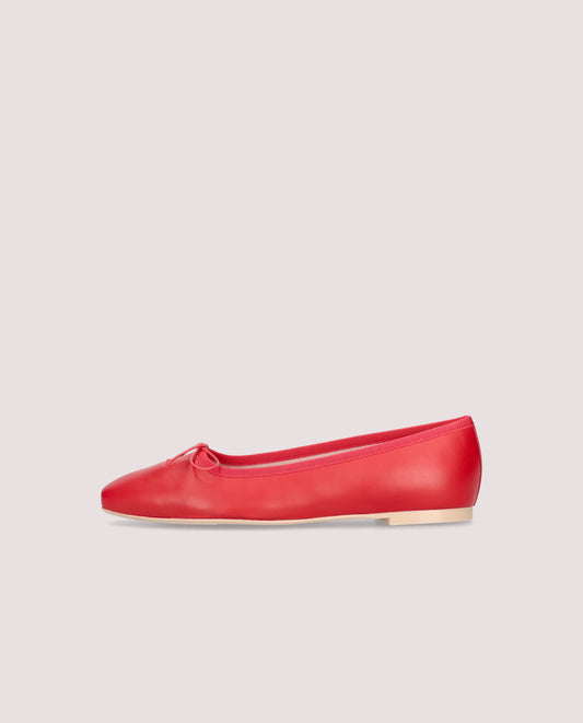 CAMILLE RED LEATHER BALLET FLATS