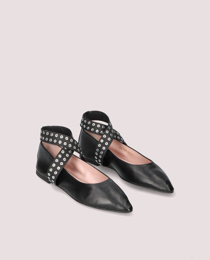 TYRA COTON BLACK BALLET FLATS