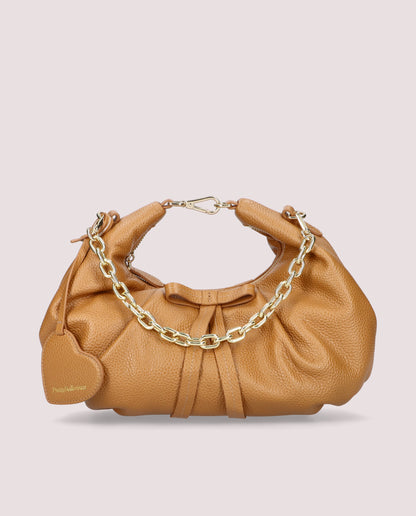 GRAINY BROWN LEATHER HANDBAG