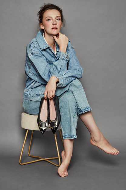 ELLA COTON BLACK BALLET FLATS