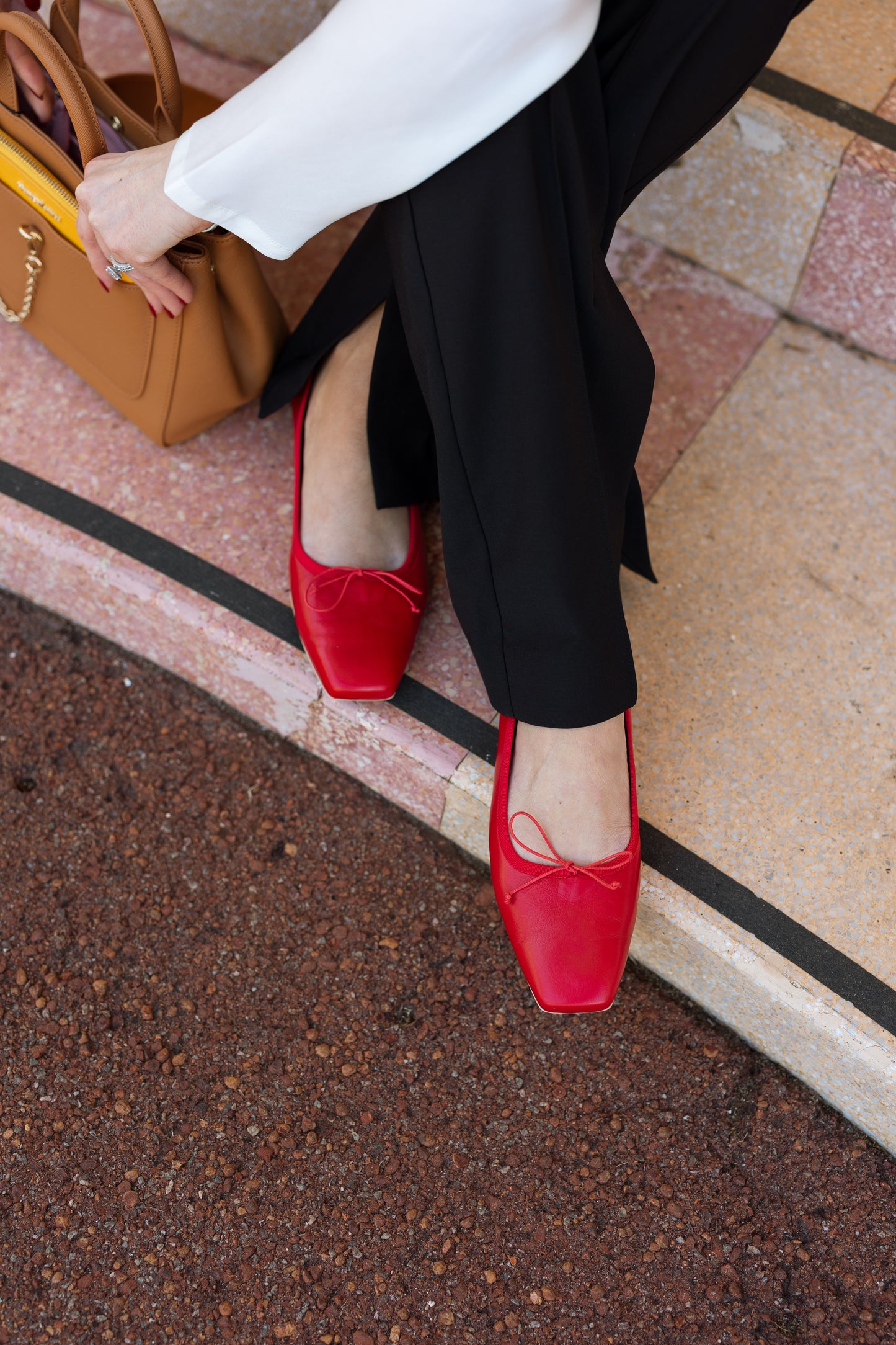 CAMILLE RED LEATHER BALLET FLATS