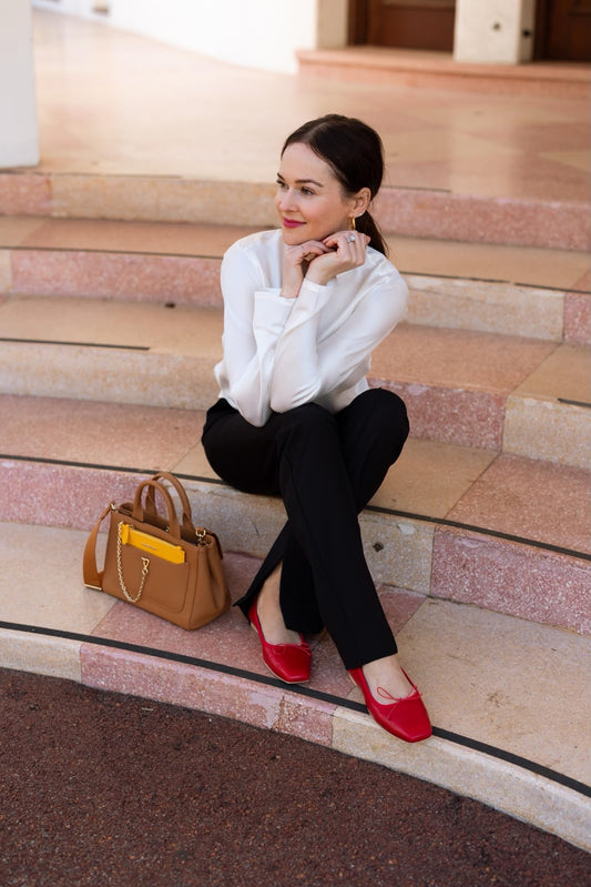 CAMILLE RED LEATHER BALLET FLATS